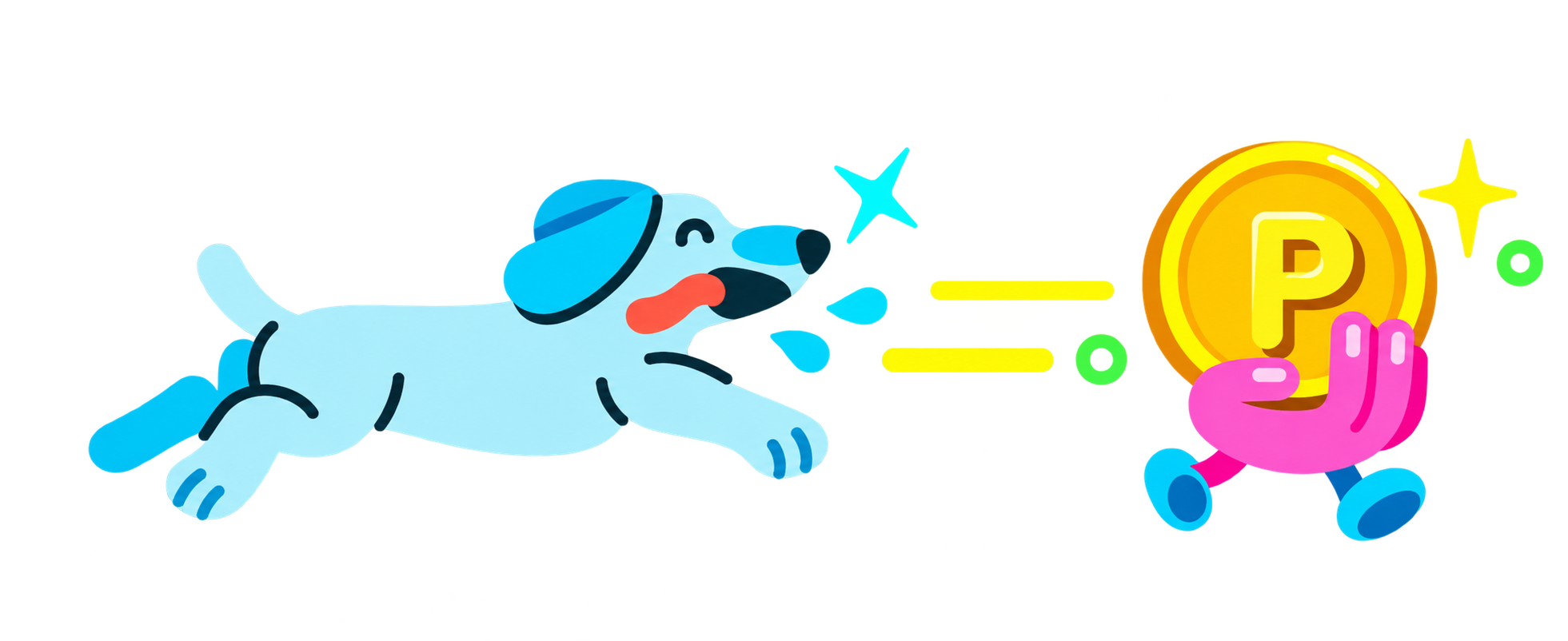 Personagem azul correndo em direção a uma moeda dourada